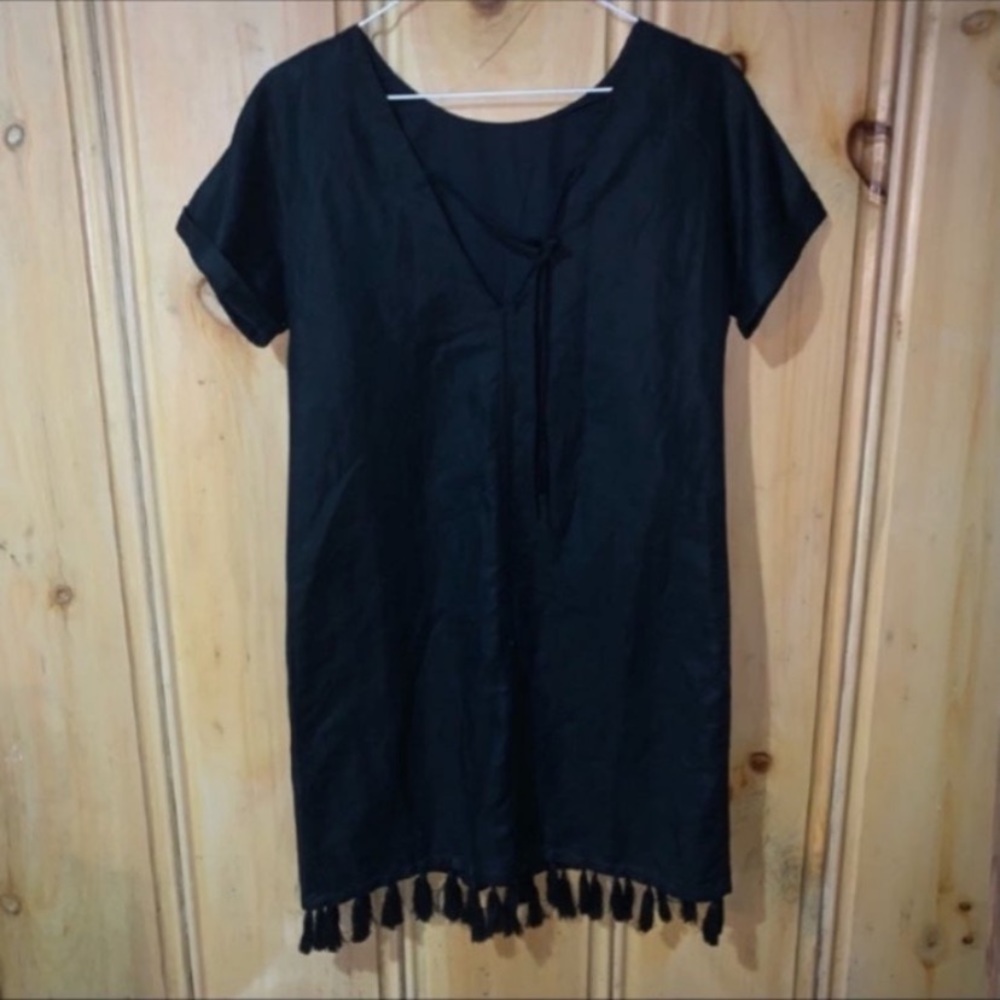 Madewell Embroidered Floral Linen Black Dress - Picture 3 of 9